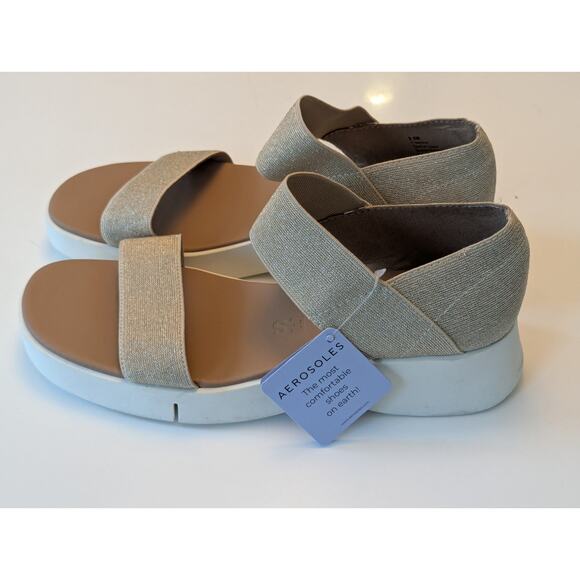 NWT Aerosoles Freedom Lightweight Slip On Elastic Gold Sandal Cushioned 9.5 - Picture 2 of 9